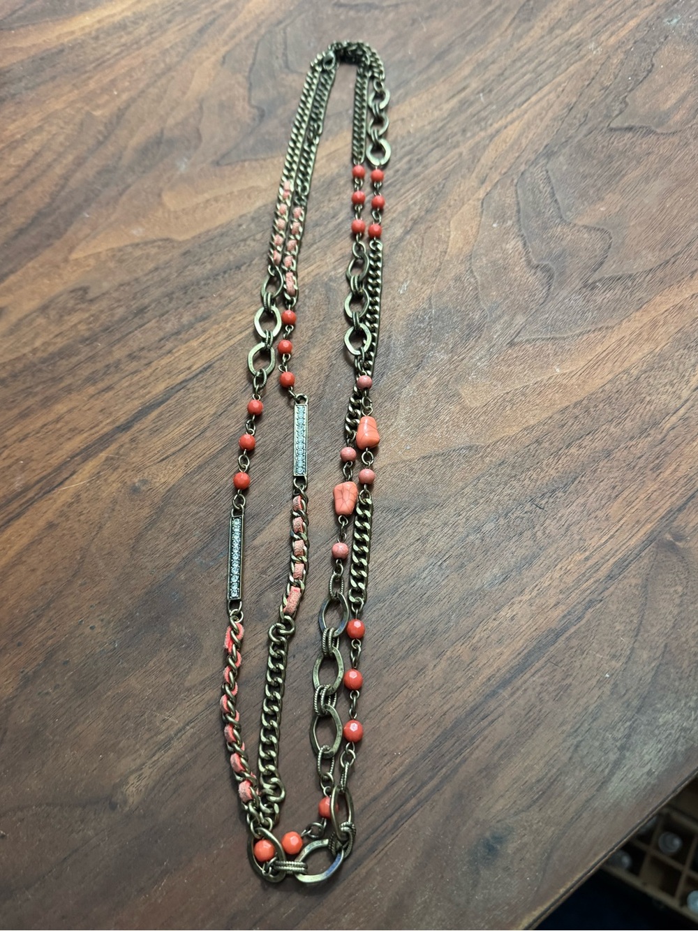 Vintage Brasstoned l Faux Leather Stone Orange Peach Beaded Necklace *READ*